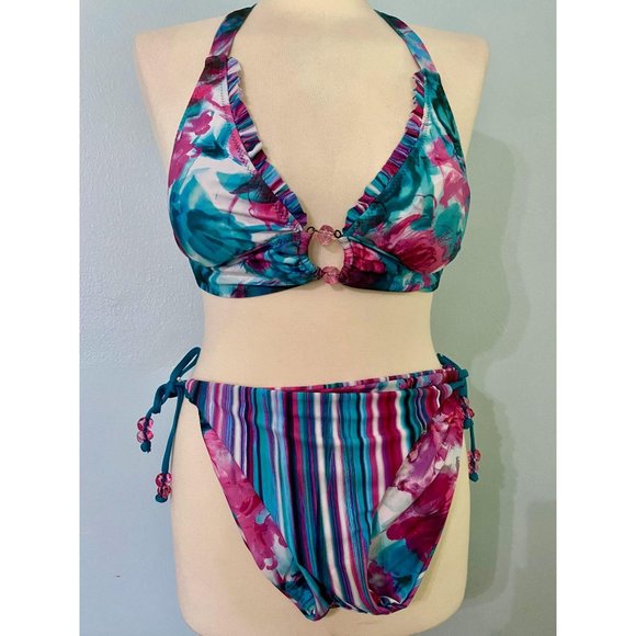 Seaglass & Stripes Reversible BECCA Halter Bikini - Picture 2 of 6